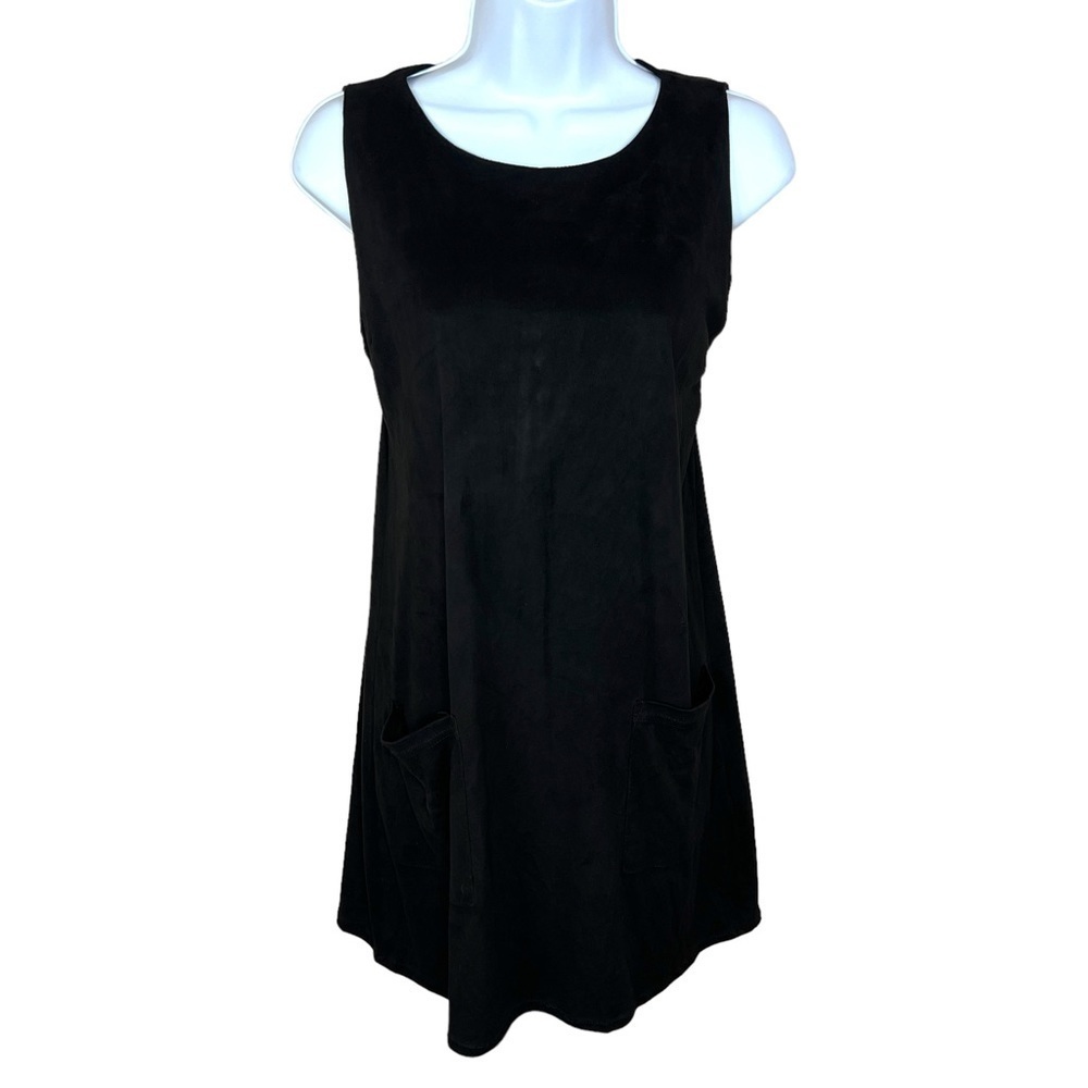 Medium Diva Black Faux Suede Sleeveless Mini Dress Tunic Top Stretch